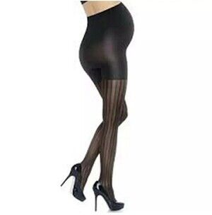 Marvelous Mama Maternity Tights Size 3 Black Opaque Stripe Spanx